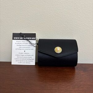 Vintage CAREY ADINA NYC Soft Black Satin Small Oval Clutch 50s Style Faux Pearl